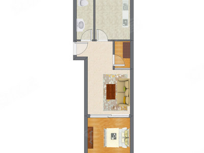1室1厅 57.78平米户型图