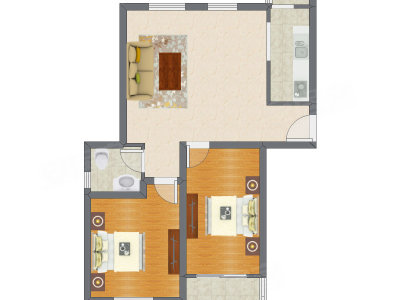 2室1厅 89.79平米户型图