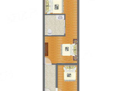 2室1厅 43.00平米户型图