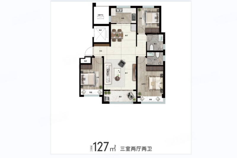 海通新邦山河城·洋房3室2厅2卫127㎡南北94万