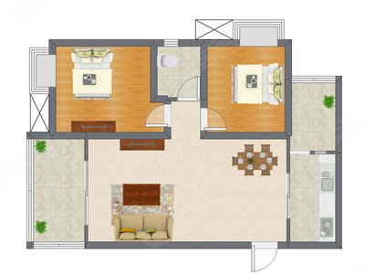 2室2厅 64.95平米