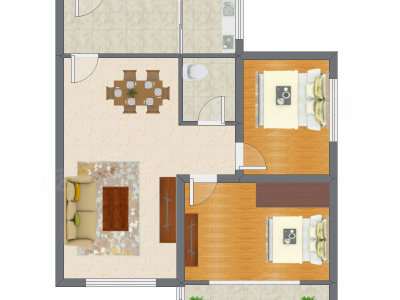 2室1厅 62.15平米户型图