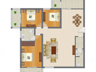 3室2厅 168.38平米户型图