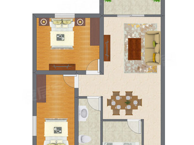 2室2厅 67.50平米户型图