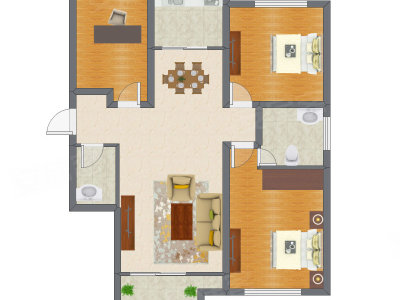 3室2厅 82.90平米户型图