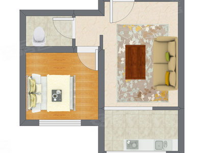 1室1厅 37.72平米户型图