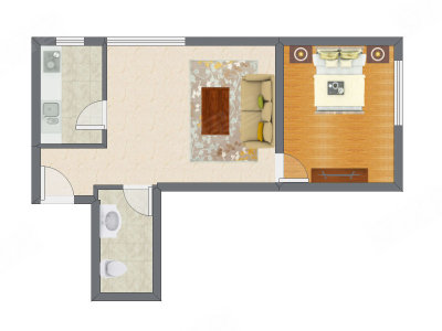 1室1厅 65.55平米户型图