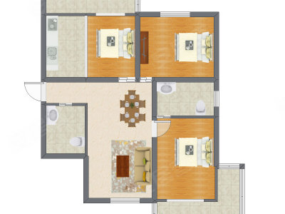 3室2厅 129.34平米户型图
