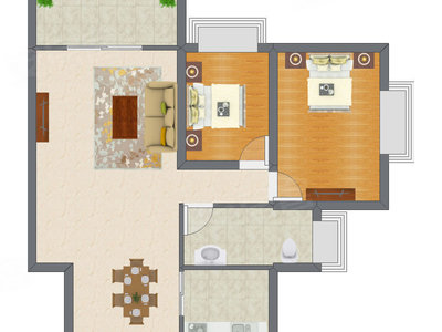 2室2厅 71.43平米户型图