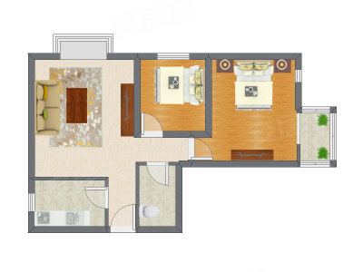 2室1厅 48.32平米户型图