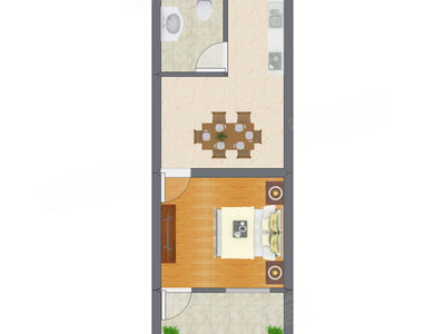 1室1厅 29.49平米户型图