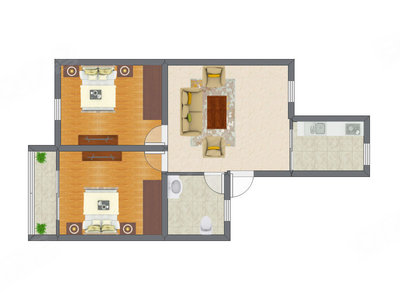 2室1厅 69.77平米户型图