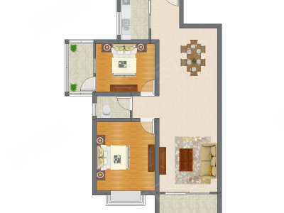 2室2厅 95.45平米户型图