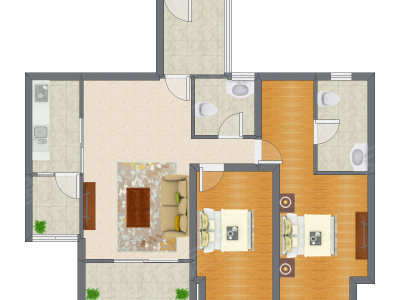 2室1厅 98.72平米户型图