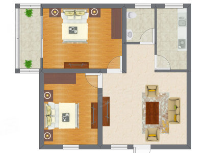 2室1厅 57.03平米户型图