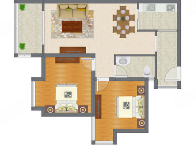 2室2厅 83.83平米户型图