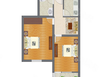 2室1厅 64.17平米户型图
