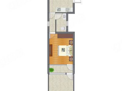 1室1厅 35.73平米户型图