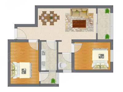 2室2厅 69.22平米户型图