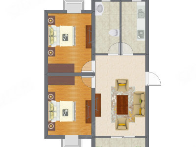 2室1厅 57.66平米户型图