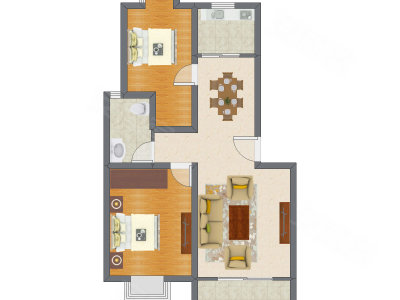2室2厅 72.62平米户型图