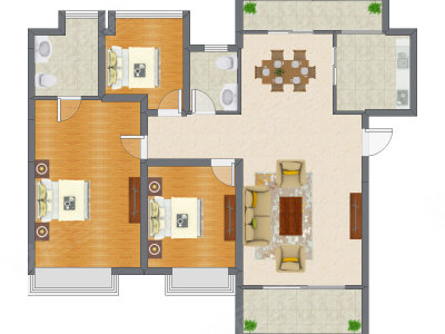 3室2厅 81.00平米户型图