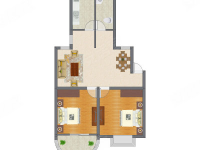 2室1厅 65.88平米户型图
