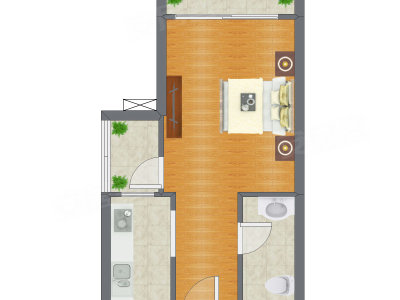 1室0厅 47.69平米户型图