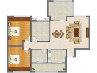 2室2厅 113.84平米户型图