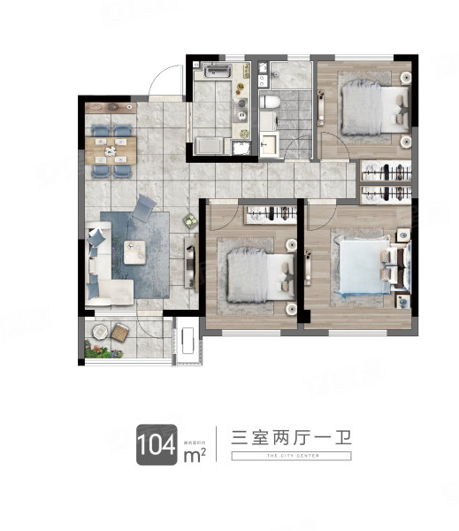 中海·寰宇天下3室2厅1卫104㎡南北76万