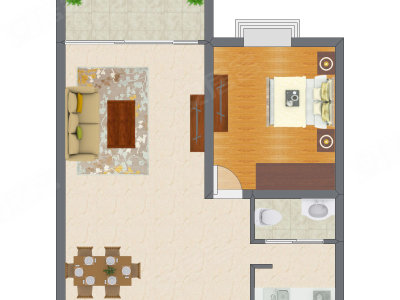 1室1厅 76.15平米户型图