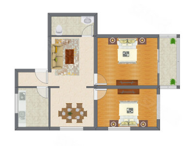2室2厅 95.31平米户型图