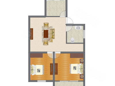 2室1厅 61.32平米户型图