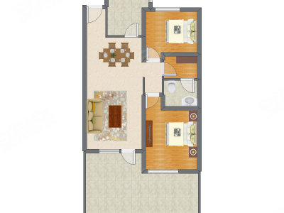 2室2厅 89.34平米户型图