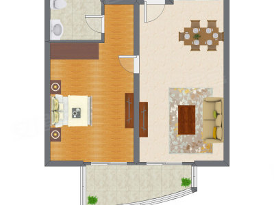 1室2厅 91.00平米户型图