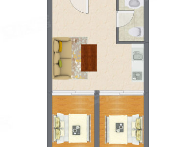 2室1厅 50.00平米