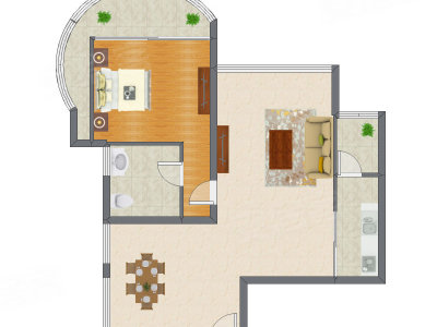 1室2厅 98.27平米户型图
