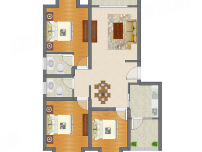 3室2厅 94.91平米户型图