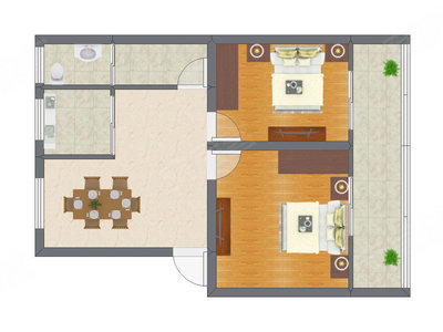 2室1厅 55.71平米户型图