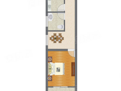 1室1厅 38.04平米户型图