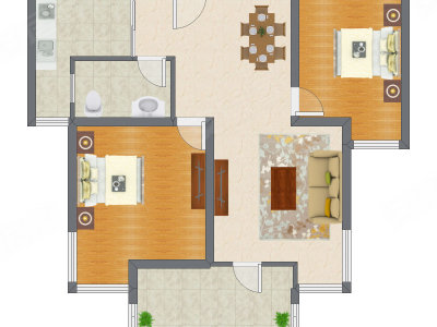 2室2厅 92.46平米户型图