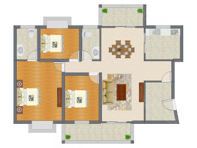 3室2厅 126.30平米户型图