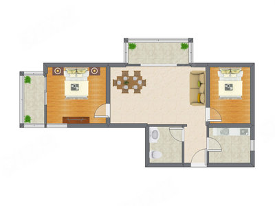 2室2厅 92.68平米户型图