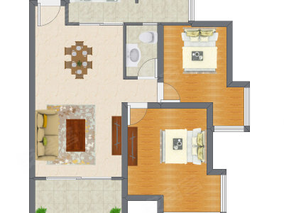 2室2厅 91.45平米户型图