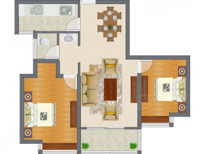 2室2厅 60.30平米户型图