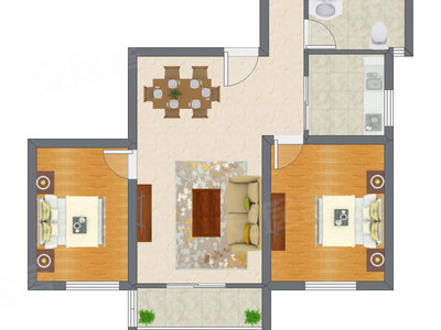 2室2厅 80.88平米户型图
