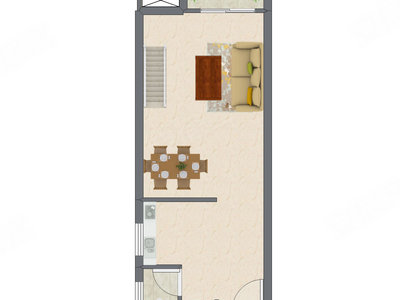 1室2厅 43.79平米户型图