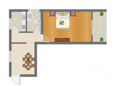 1室1厅 60.47平米户型图