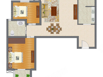2室1厅 65.47平米户型图