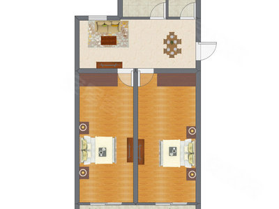 2室1厅 61.86平米户型图